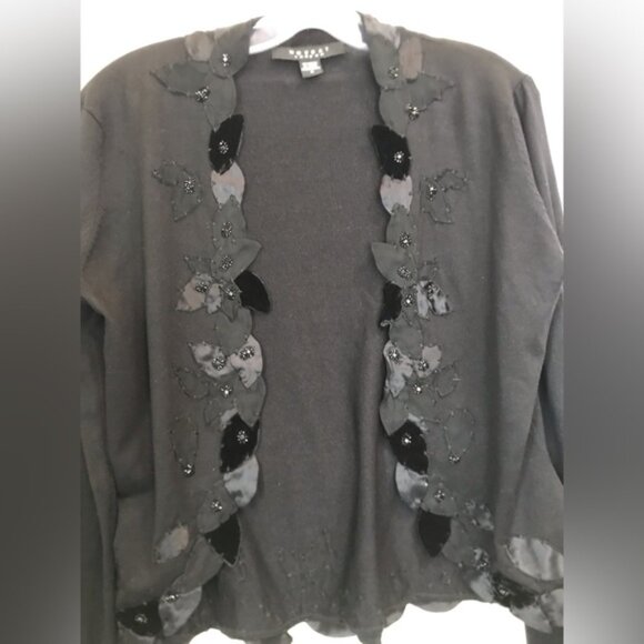 Nougat London Silk Velvet Embellished Floral Cardigan Fitted Knit Sweater Top L - Picture 5 of 16